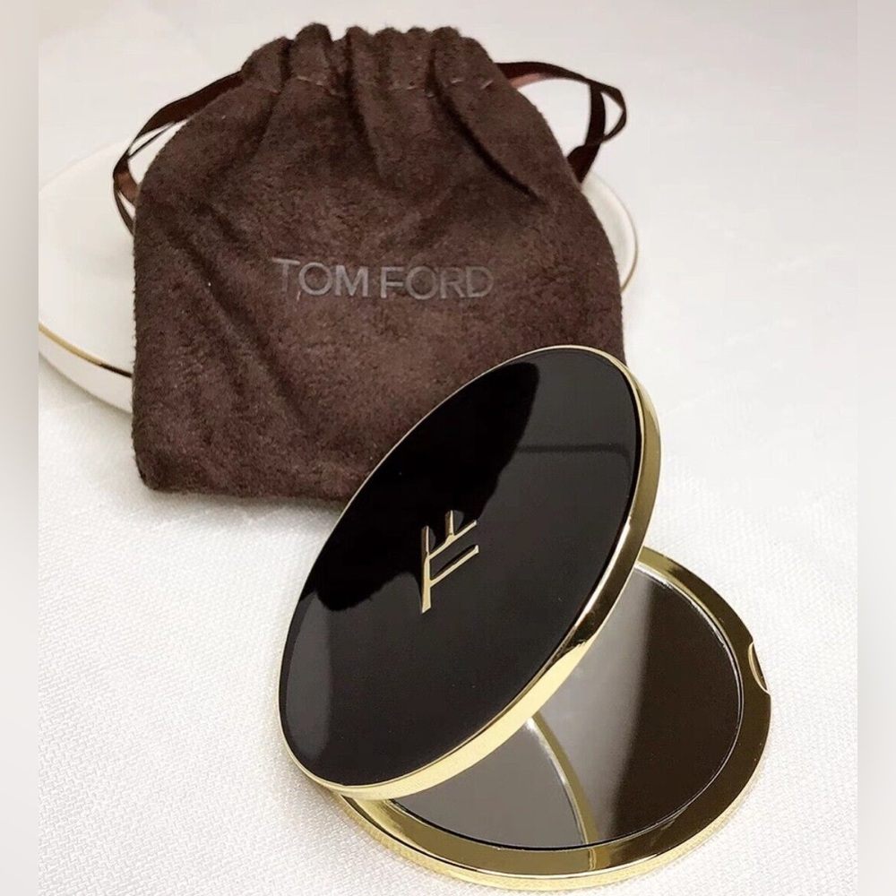 Tom Ford - Brown & Gold Dual-Sided Round Compact Mirror | W/Dustbag | New - Picture 7 of 8